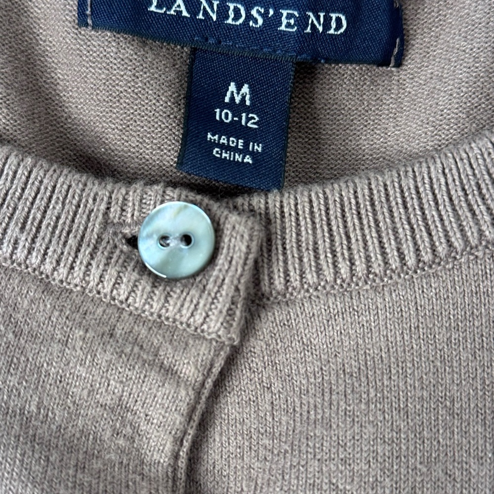Women’s Fine Gauge Cotton Cardigan Sweater – Size M (10–12) in Taupe